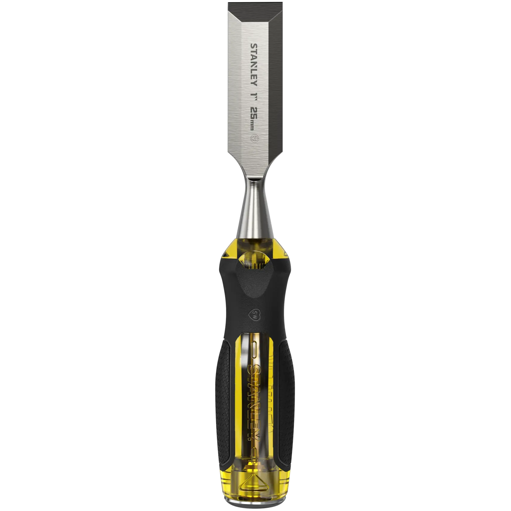 STANLEY 16-978 chisel with yellow and black FATMAX handle, angled on white background.