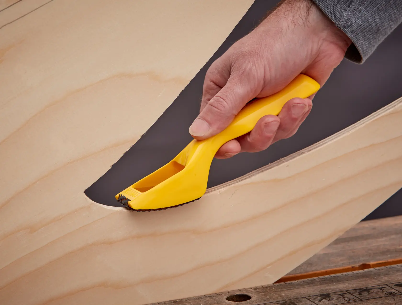 Right profile of seven and a quarter inch surform shaver.
