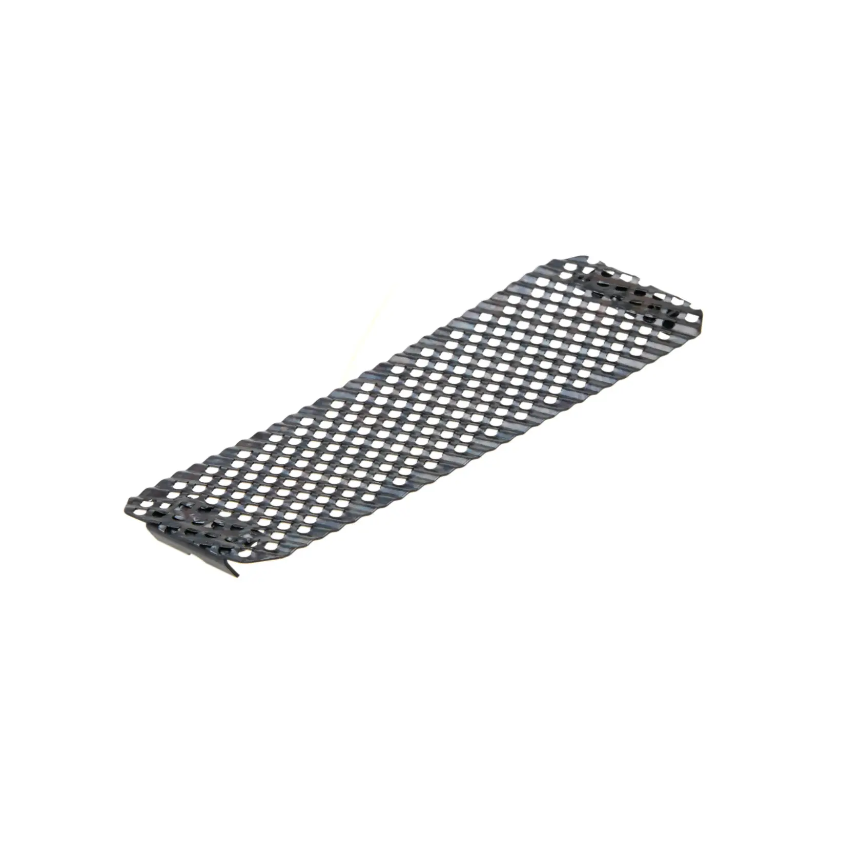 Stanley metal rasp blade, rectangular with perforated pattern, angled top view on white background