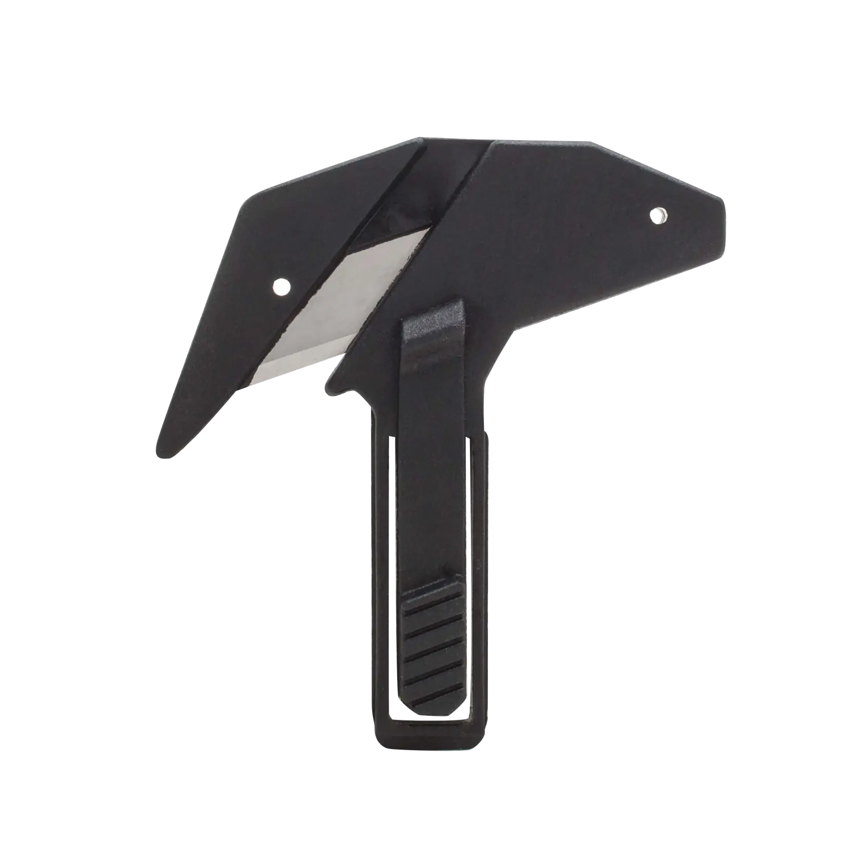 STANLEY FMHT10375 black utility knife with blade exposed, side angle on white background.