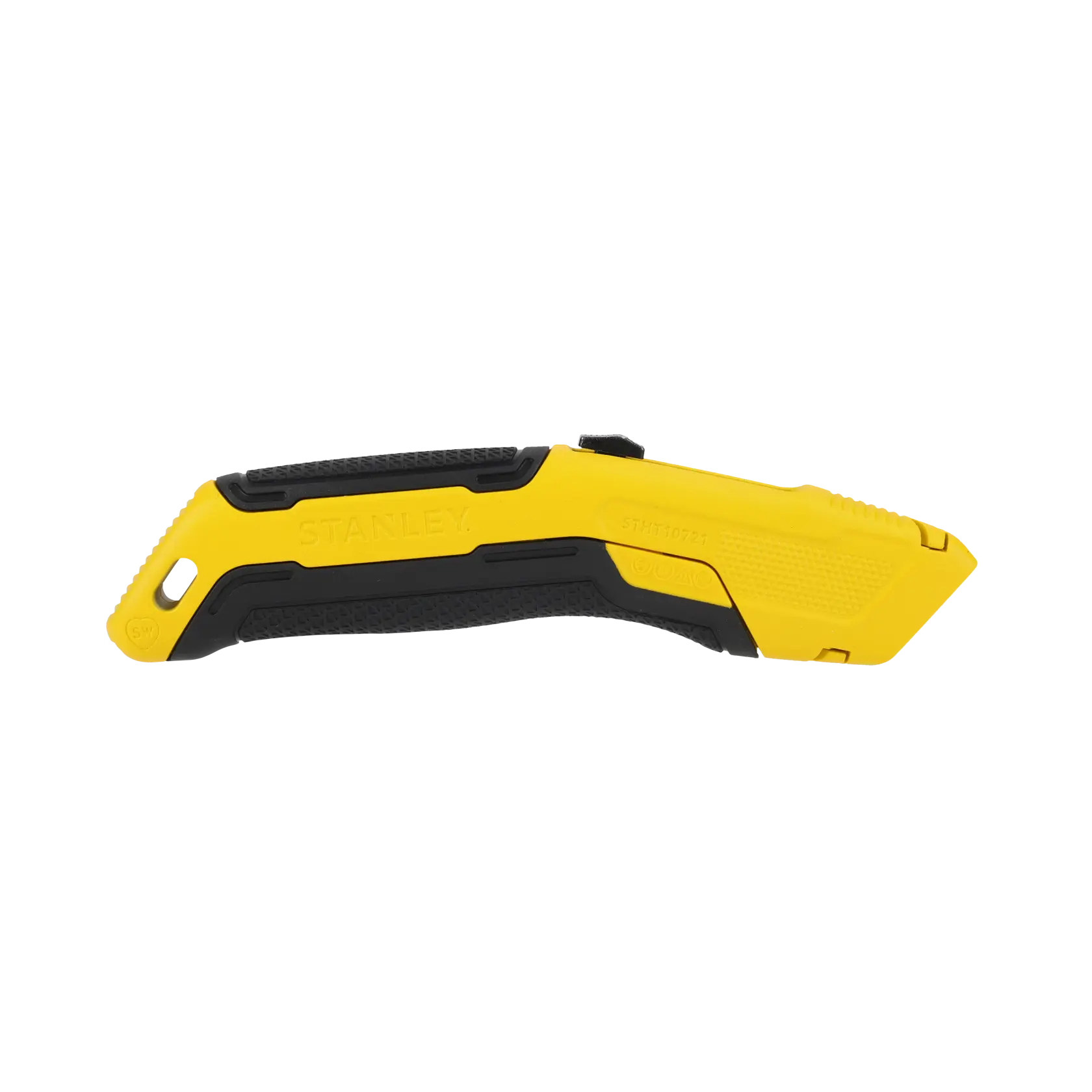 A yellow and black utility knife with a retractable blade, featuring the Stanley brand name embossed on the handle.