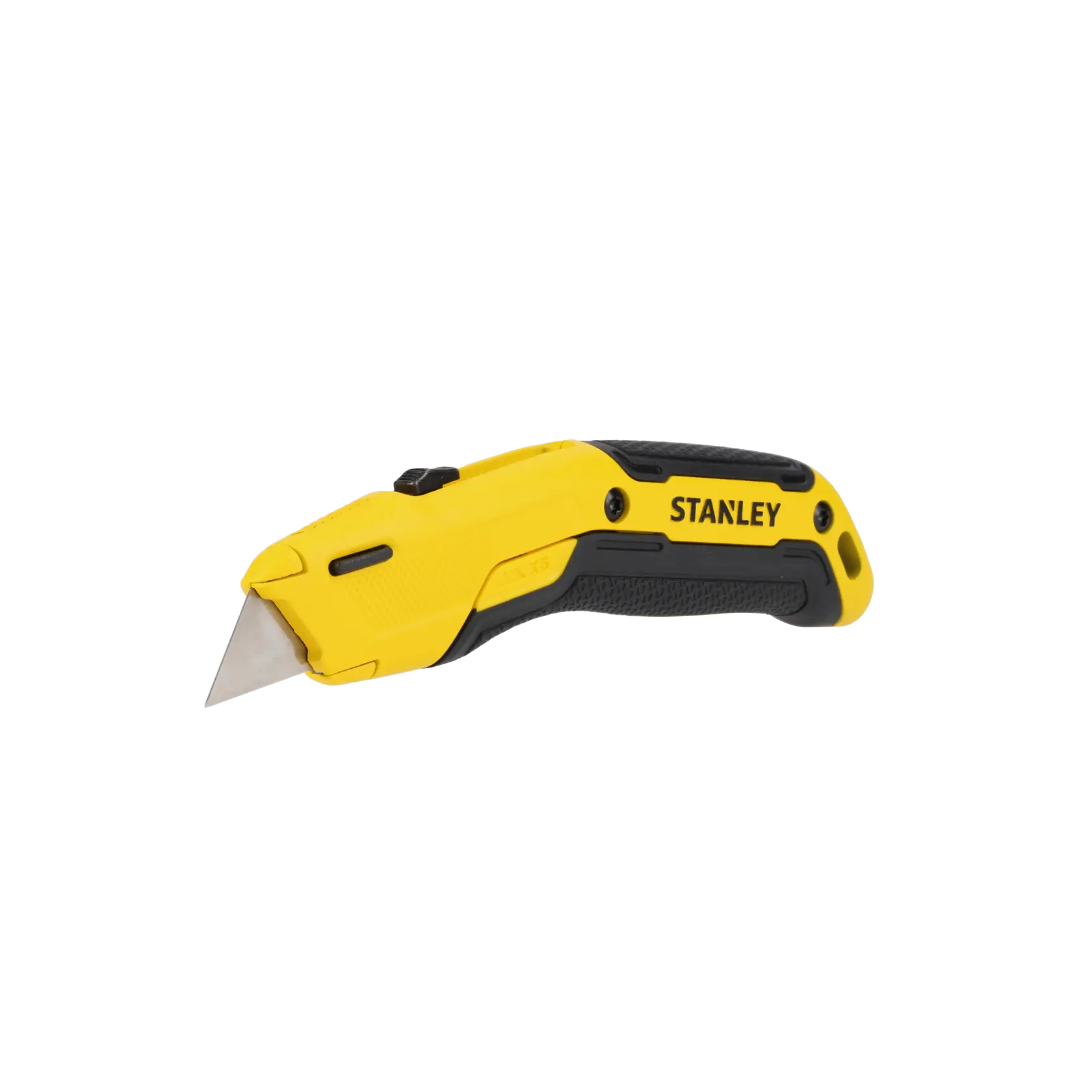A yellow and black utility knife with a retractable blade, branded STANLEY, shown on a white background.