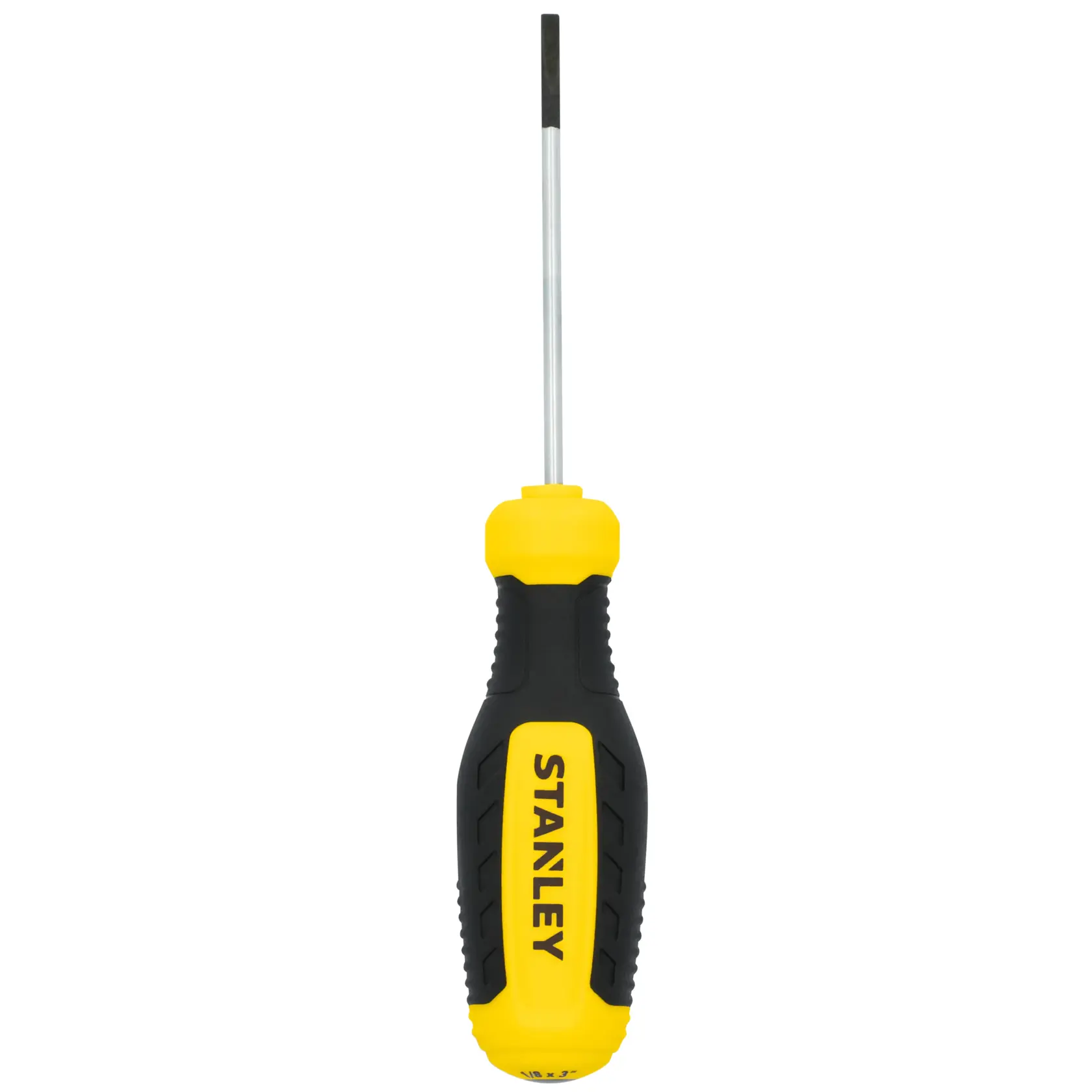 Stanley STHT60801 screwdriver, yellow and black handle, front angle, white background.