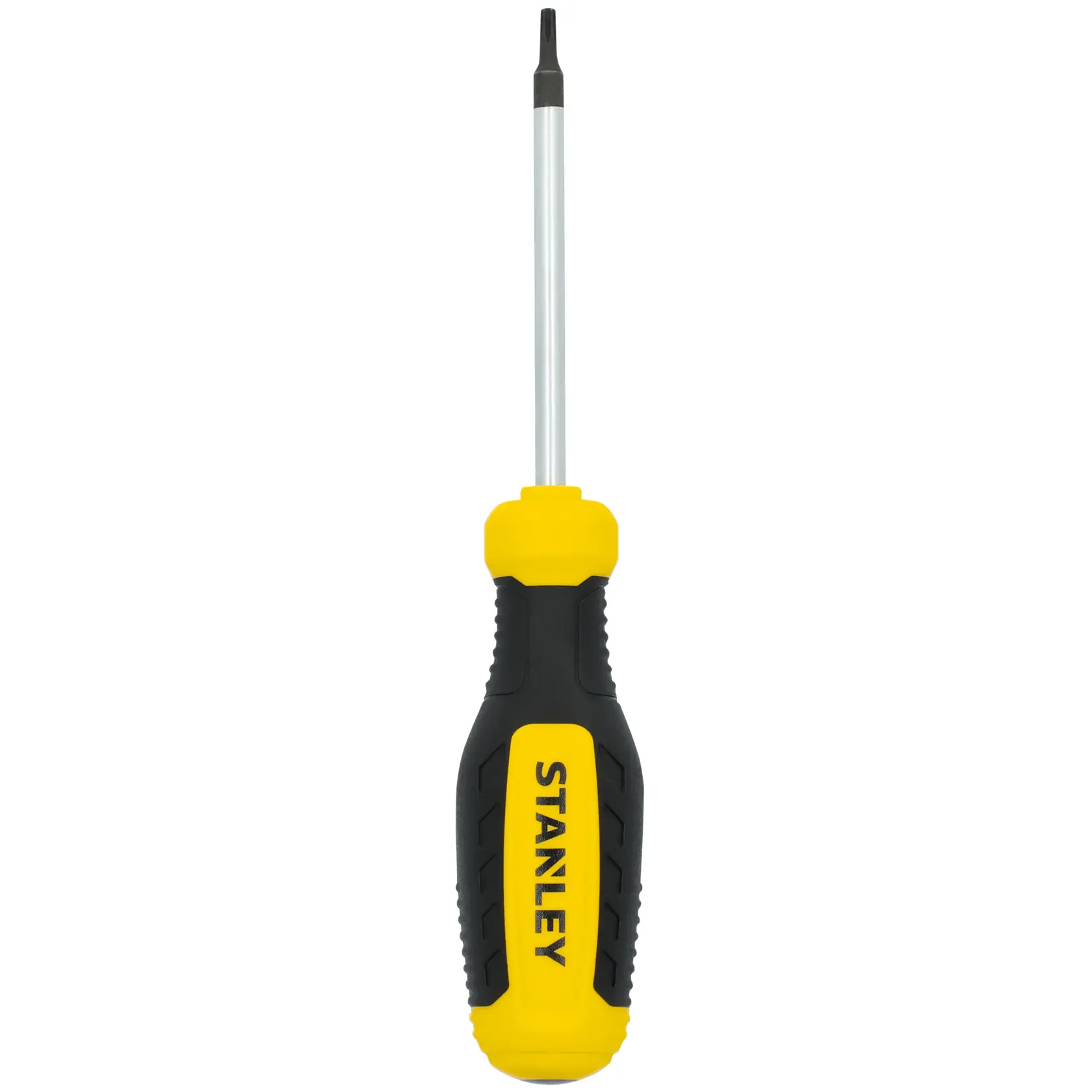 STANLEY STHT60814 Phillips screwdriver with yellow and black handle, front angle, on white background.