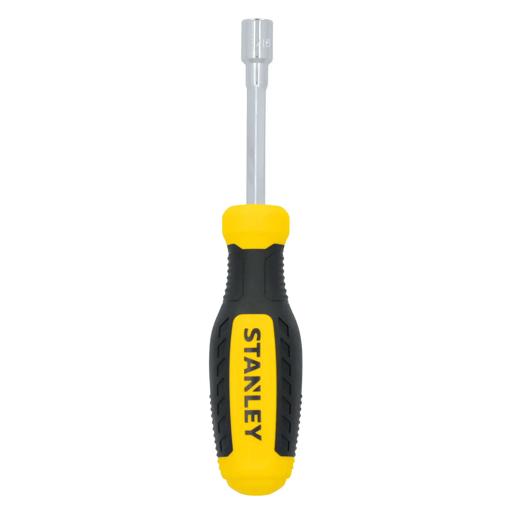 Photo of STANLEY STHT60822 nut driver with yellow and black handle, front angle on white background.