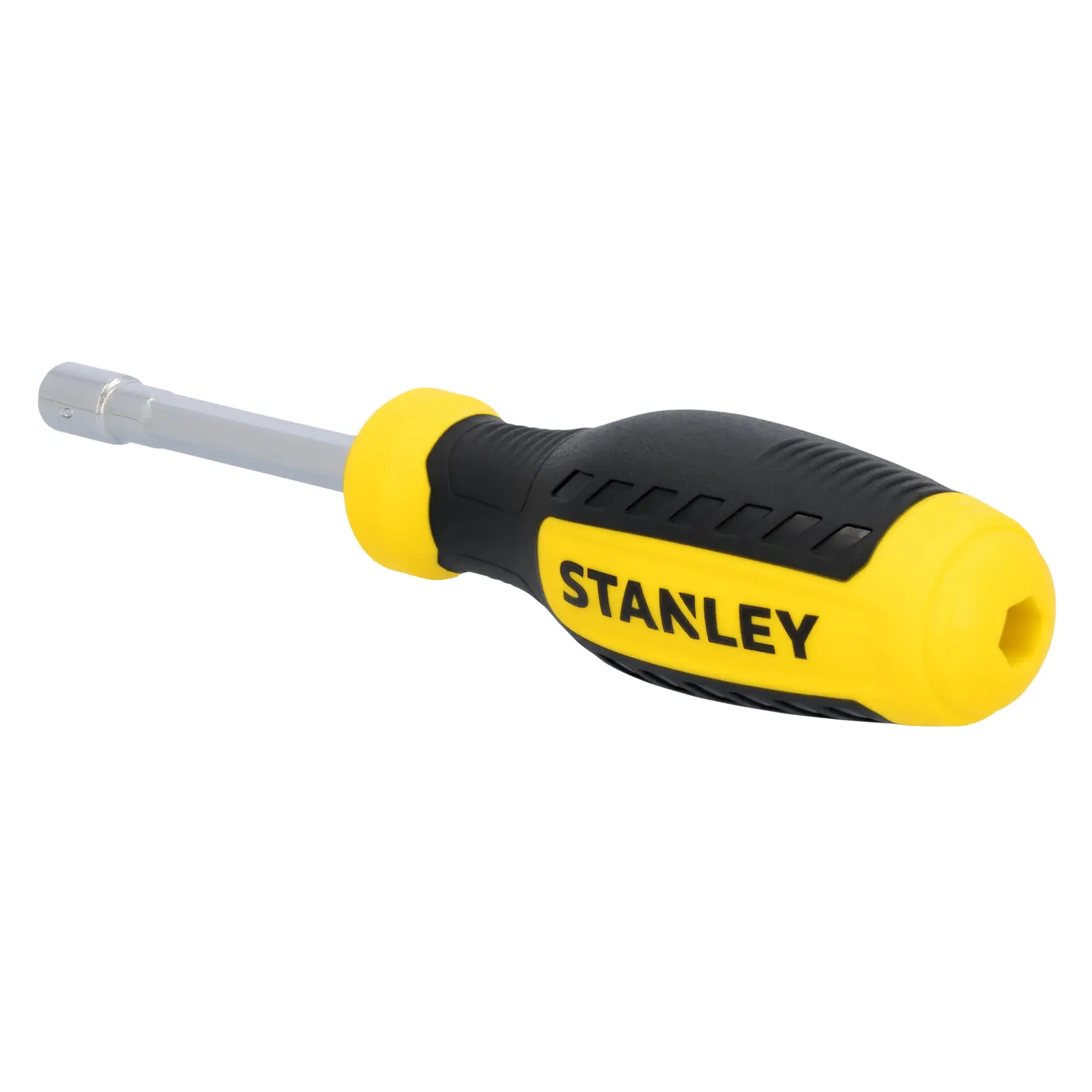 STANLEY STHT60830 screwdriver with yellow and black handle, side angle, on white background.