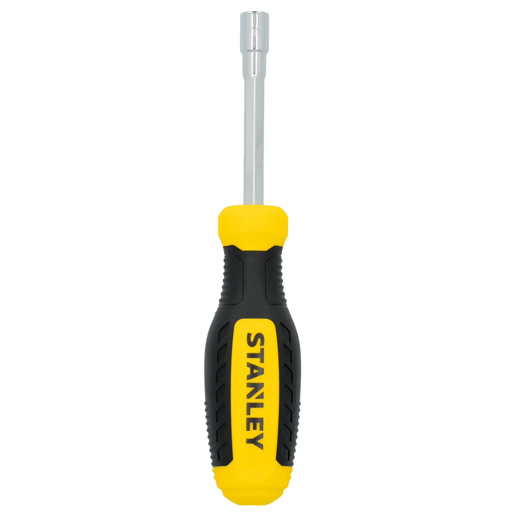 STANLEY STHT60831 nut driver with yellow and black handle, front view on white background.