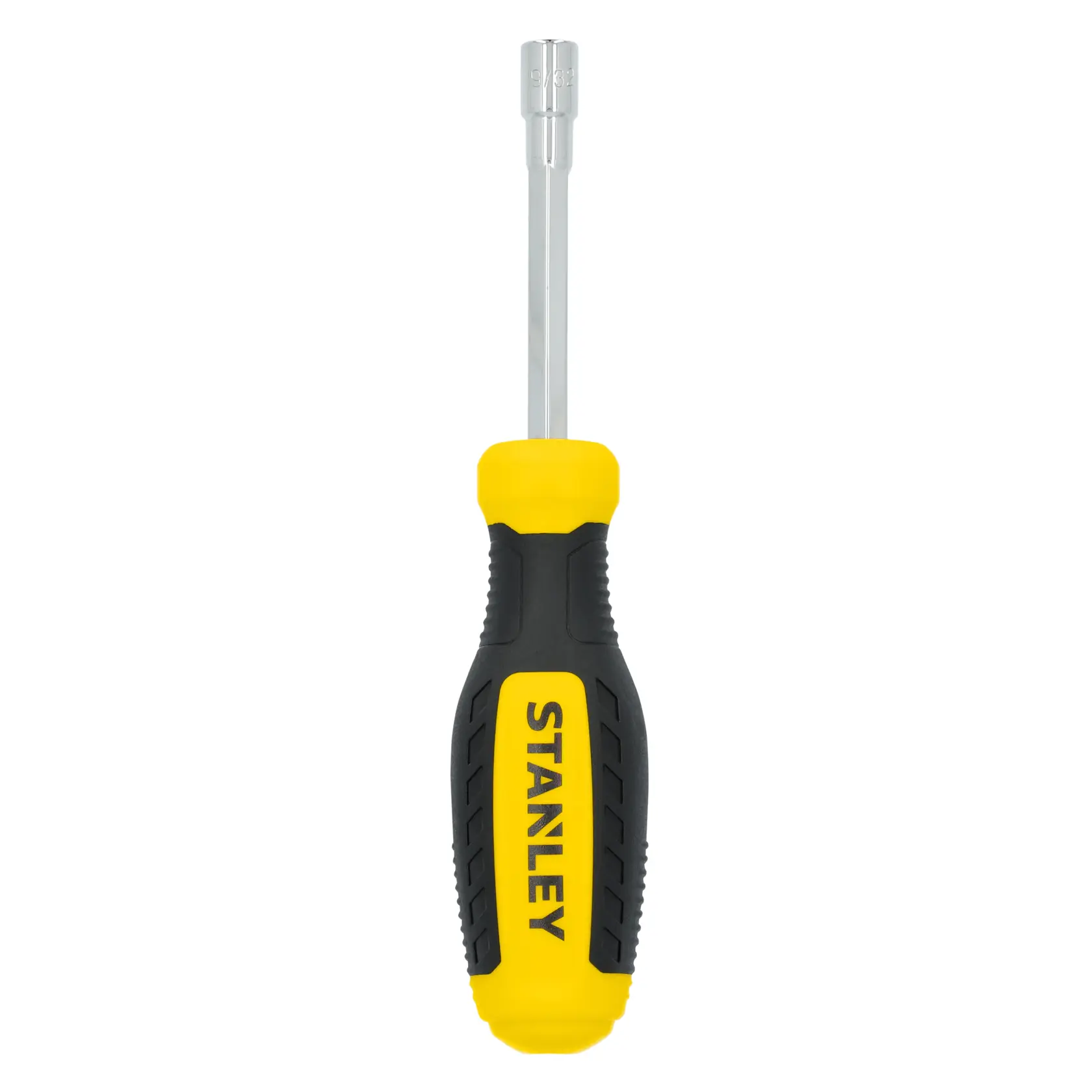 STANLEY STHT60840 nut driver with yellow and black ergonomic handle, front view on white background.