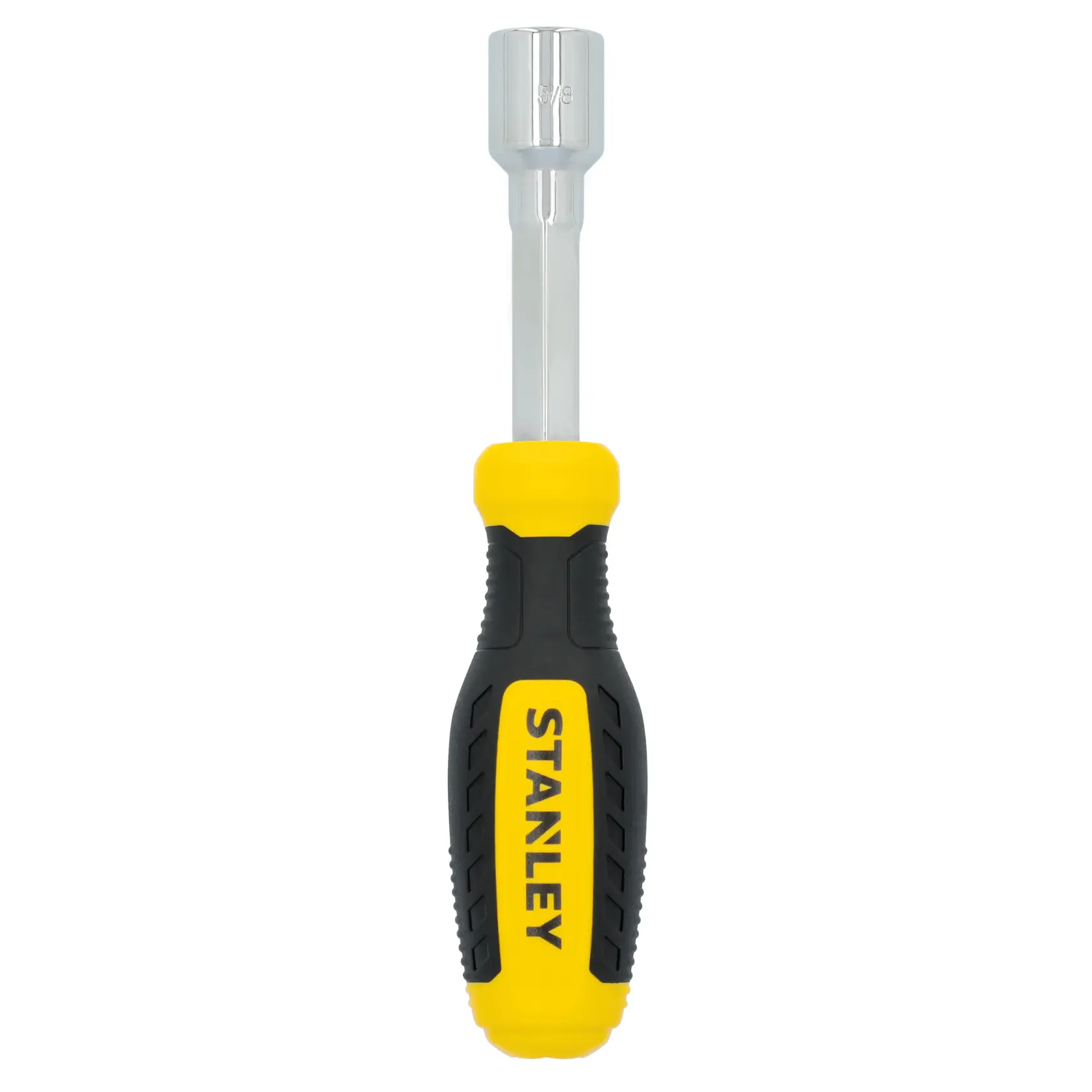 Stanley STHT60841 nut driver with yellow and black ergonomic handle, front view on white background.